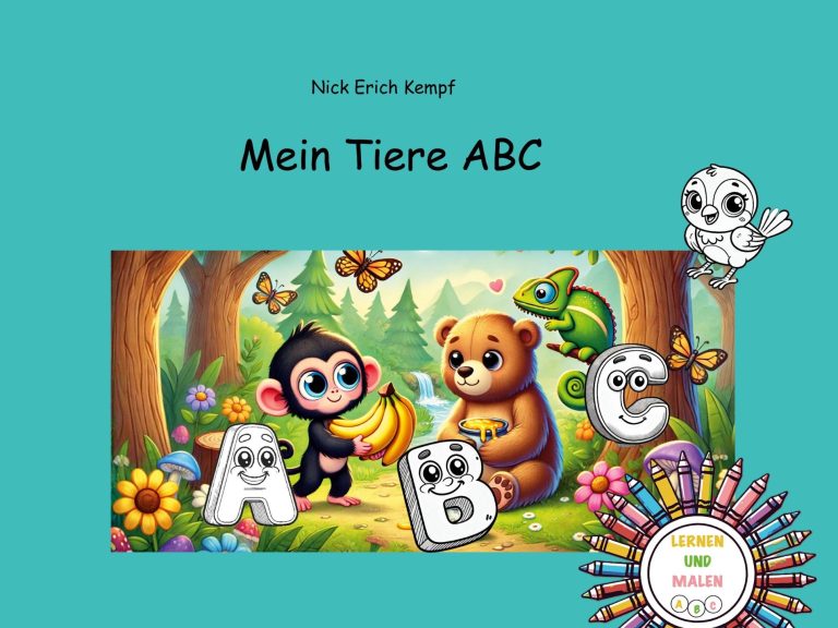 Cover des Kinderbuchs Mein Tiere ABC mit Tier-Illustrationen und Buchstaben – Mal- und Lernbuch zum Entdecken